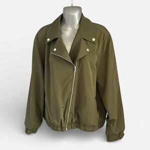 Nine West olive green asymmetric zip moto bomber jacket • Used • Size: XL